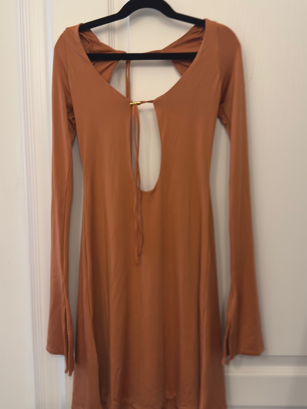 Oh Polly Rust Brown Long Sleeve Cutout Dress